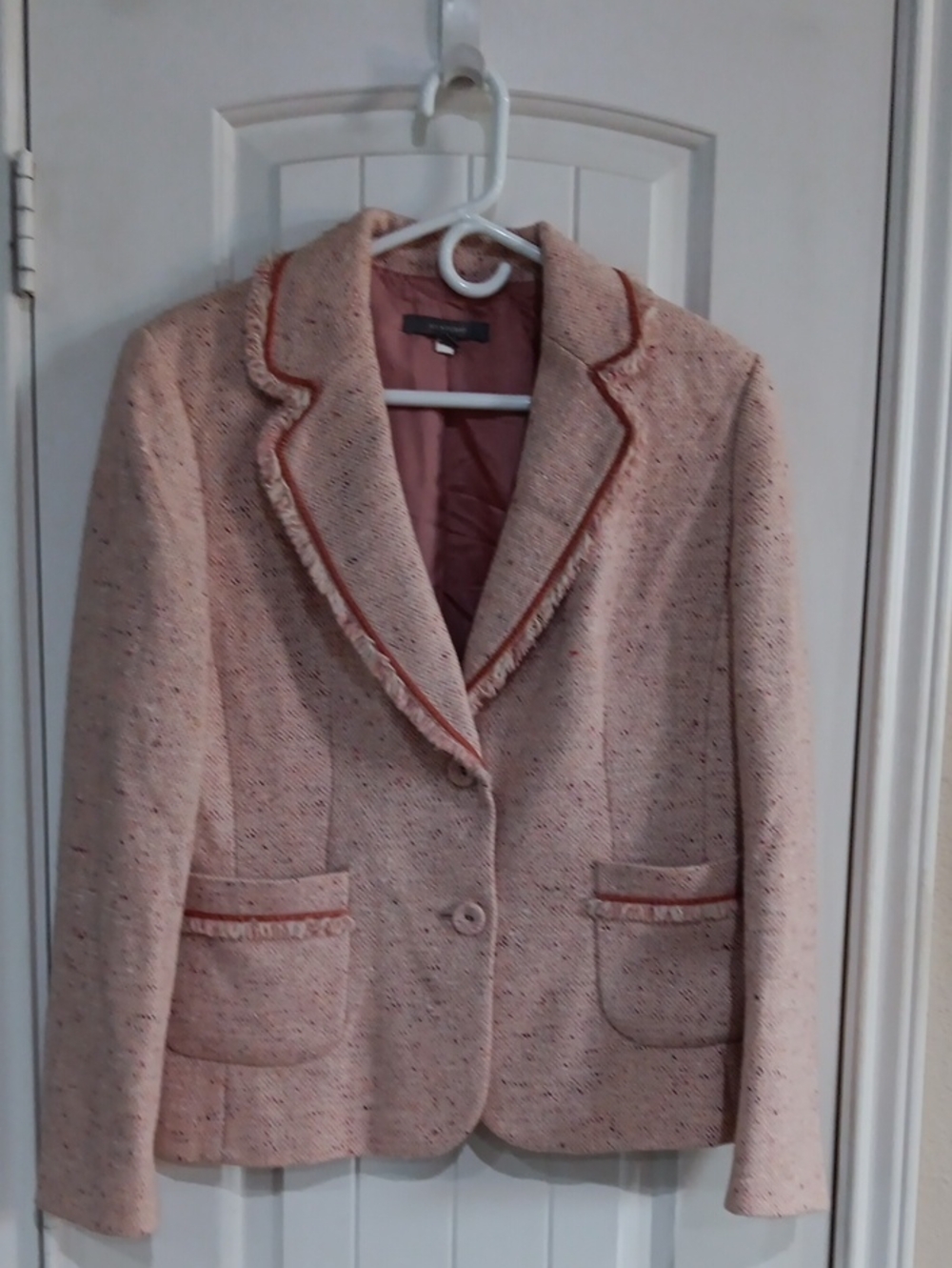 Vintage AT Studio Ann Taylor Pink Fringe Tweed Blazer Jacket Sz 12